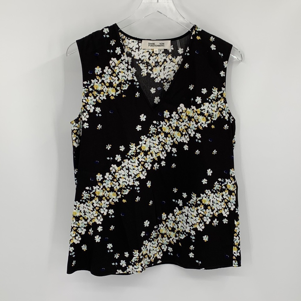 DVF Diane von Furstenberg Janet Flower Stripe black floral blouse shirt new M